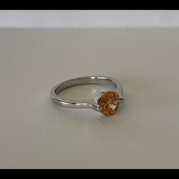 Citrine Orange Colored Solitaire Ring Size 5.5 - Picture 2 of 3